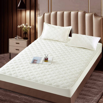 Husa de pat matlasata si 2 fete de perne din catifea, cu elastic, model tip topper, pentru saltea 140x200 cm, alb, HTC-26 - Img 2