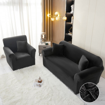 Husa elastica din catifea, canapea 2 locuri, cu brate, negru, HCCJ2-01 - Img 5