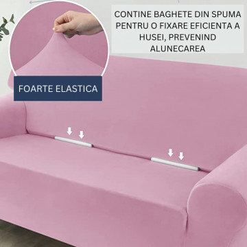 Husa elastica din catifea, canapea 2 locuri, cu brate, roz, HCCJ2-08 - Img 4