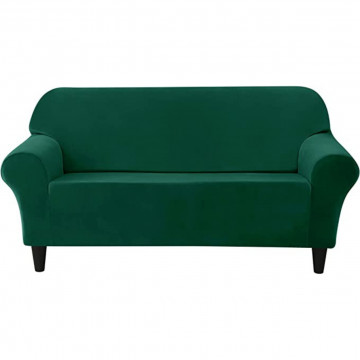 Husa elastica din catifea, canapea 2 locuri, cu brate, verde, HCCJ2-07 - Img 1