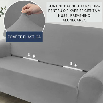 Husa elastica din catifea, canapea 3 locuri, cu brate, gri deschis, HCCJ3-09 - Img 5