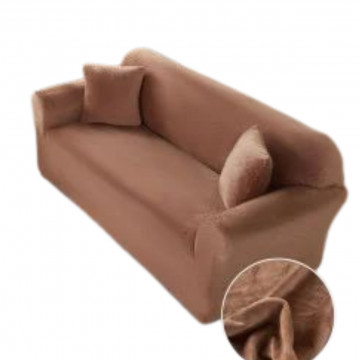 Husa elastica din catifea, canapea 3 locuri, cu brate, maro, HCCJ3-06 - Img 1