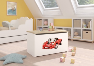 Ladă pentru jucării DARIA – 73x40x42 cm – Alb / Sonoma / Roșu CAR