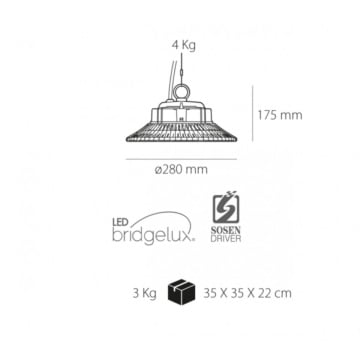Vedere laterala lampa UFO industriala Kelektron, 100W, neagra, diametru 17,5 cm si inaltime 28 cm