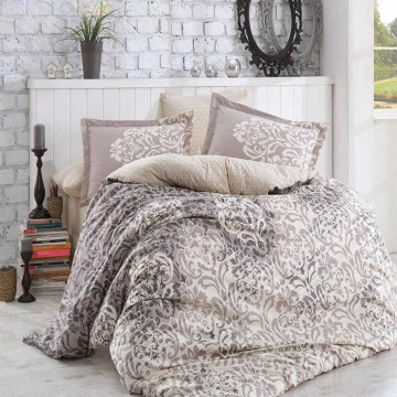 Lenjerie de pat, 100% bumbac, tesatura poplin, pat 2 persoane, grej / alb, Serenity