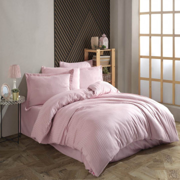 Lenjerie de pat, 100% bumbac, tesatura satin, pat 2 persoane, roz, Diamond Damasc