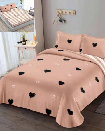 Lenjerie de pat cu elastic, policoton, pat 2 persoane, roz deschis, 4 piese, R4E-01 - Img 3