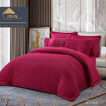 Lenjerie de pat cu elastic si pilota inclusa, blanita de iepure, pat 2 persoane, 6 piese, rosu, LPEJ-10