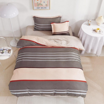 Lenjerie de pat cu elastic, tesatura tip finet, pat 1 persoana, 4 piese, maro, T60-94