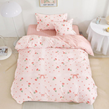 Lenjerie de pat cu elastic, tesatura tip finet, pat 1 persoana, 4 piese, roz pal, T60-78