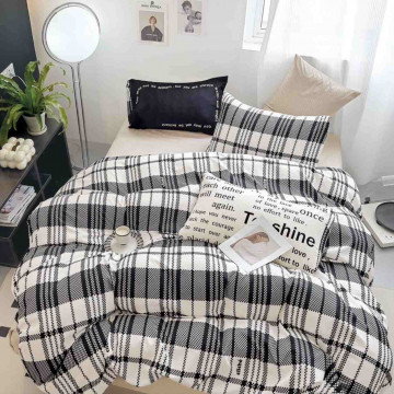 Lenjerie de pat cu elastic, tesatura tip finet, pat 2 persoane, negru / bej, 6 piese, T257