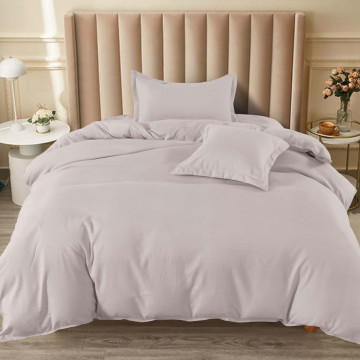 Lenjerie de pat cu elastic, tesatura tip finet, uni, pat 1 persoana, 4 piese, grej, T60-69