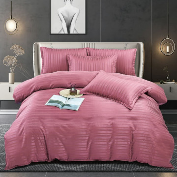 Lenjerie de pat, damasc, roz, 6 piese, pat 2 persoane, Jo-Jo, DM-065 - Img 1
