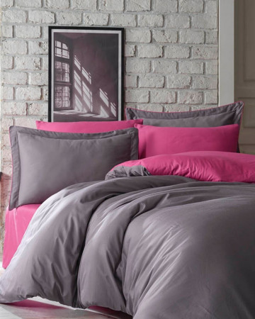 Lenjerie de pat din bumbac satinat, 6 piese, pat 2 persoane, gri, Tuana, LDV-62