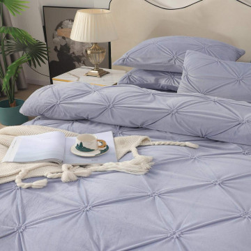 Lenjerie de pat din catifea, cu pliuri, 4 piese, pat 2 persoane, albastru cer, LCPJ-10 - Img 4