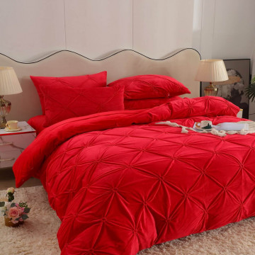 Lenjerie de pat din catifea, cu pliuri, 4 piese, pat 2 persoane, rosu, LCPJ-07 - Img 2