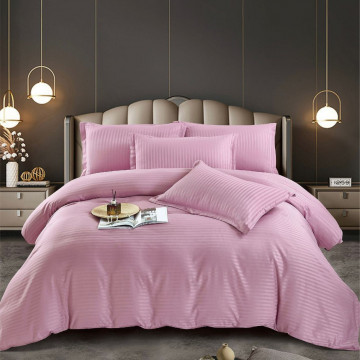 Lenjerie de pat dublu, cu elastic, damasc, roz, 6 piese, DME-05 - Img 1