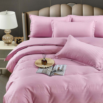 Lenjerie de pat dublu, cu elastic, damasc, roz, 6 piese, DME-05 - Img 5