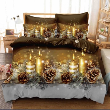 Lenjerie Finet 4 Piese | Model Lumânări Aurii & Conuri de Brad | Pat 1 Persoană | Jojo Home