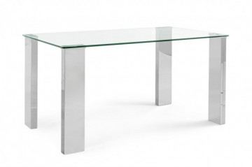 Masa dining pentru 6 persoane transparenta/crom din sticla temperata, 140 cm, New Arley Bizzotto - Img 1