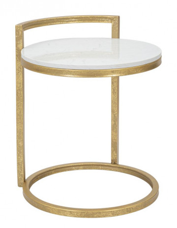 Masuta auxiliara aurie/carrara alb din metal si marmura, ∅ 40,5 cm, Marble Mauro Ferretti