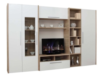 Mobilier living SMERA – 300x45x196 cm – Alb lucios / Sonoma - Img 2