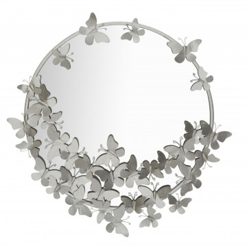 Oglinda decorativa argintie cu rama din metal, ∅ 74 cm, Butterflies Mauro Ferretti - Img 1