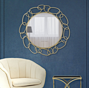 Oglinda decorativa aurie cu rama din metal, ∅ 84 cm, Glam Chain Mauro Ferretti - Img 5