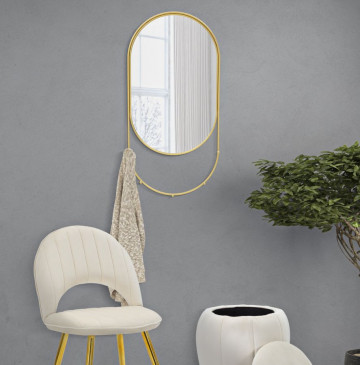 Oglinda decorativa aurie cu rama din metal, 40x79,5x5,5 cm, Oval Mauro Ferretti - Img 4