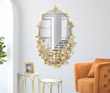 Oglinda decorativa aurie cu rama din metal, 59x89,5x3 cm, Butterflies Mauro Ferretti - Img 5