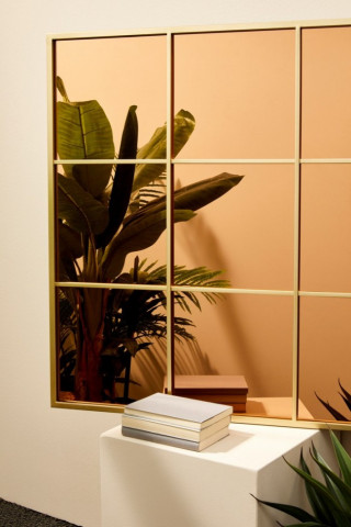 Oglinda patrata tip fereasta cu rama aurie din metal si sticla bronz, 90x90 cm, Planet Bizzotto - Img 3