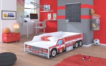 Pat copii cu saltea din spuma si somiera incluse, Fire Truck, ADRK Furniture - Img 1