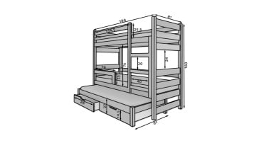 Pat etajat triplu, pentru copii, cu saltea si somiera incluse, Karlo, ADRK Furniture - Img 11