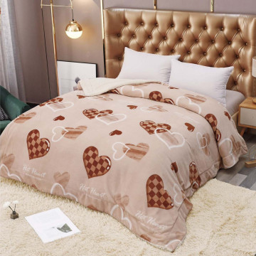 Patura cocolino dubla cu blanita, pat 2 persoane, roz pudra / maro, PDBJ-106