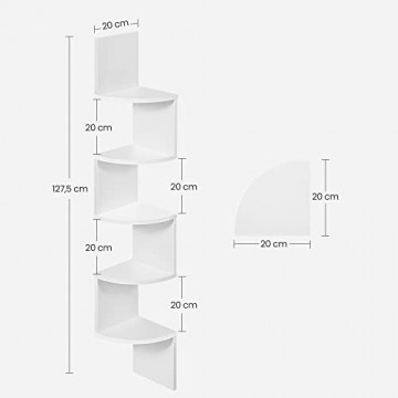 Raft pentru colt alb din PAL melaminat, 20x20x127,5 cm, Vasagle - Img 15