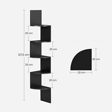 Raft pentru colt negru din PAL melaminat, 20x20x127,5 cm, Vasagle - Img 9