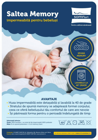 Saltea cu memorie Somnart Memory 60x120, înălțime 10 cm, pentru bebeluși și copii, husă impermeabilă, fermitate medie, model aviator - Img 5