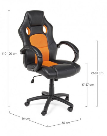 Scaun de birou ajustabil negru/portocaliu din piele ecologica si nylon, Racing Bizzotto - Img 2