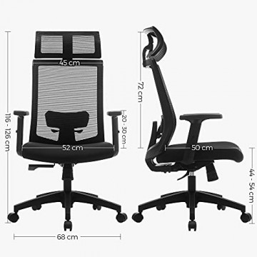 Scaun de birou ergonomic, cu tetiera, metal / textil, negru, Songmics - Img 5