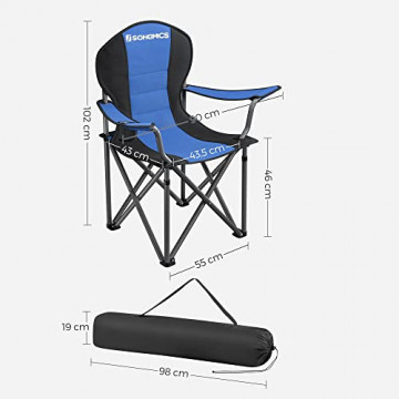 Scaun de camping, 90 x 55 x 102 cm, metal / textil, albastru / negru, Songmics - Img 5