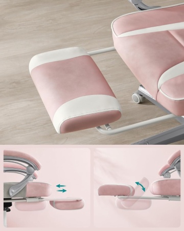 Scaun ergonomic cu recliner, Ø 70 cm, metal / piele ecologica, roz / alb, Songmics - Img 3