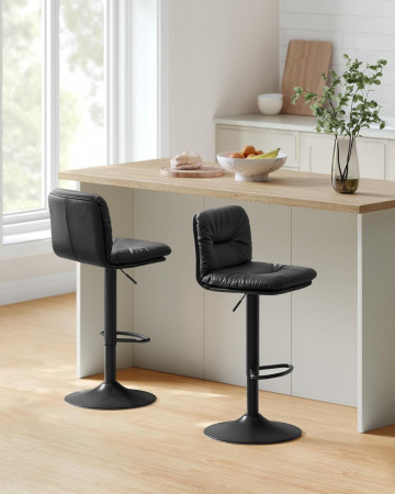 Set 2 scaune bar, 47 x 41 x 89-110 cm, piele ecologica / metal, negru, Vasagle - Img 2