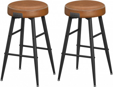 Set 2 scaune bar, diametru 33 cm, piele ecologica / metal, caramel, Vasagle - Img 1
