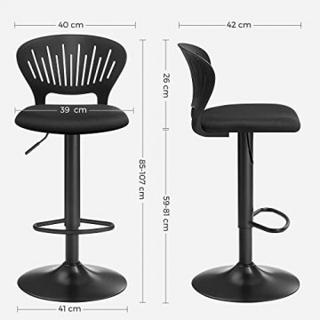 Set 2 scaune bar negre din tesatura si metal, 40x42x85 cm Vasagle - Img 3