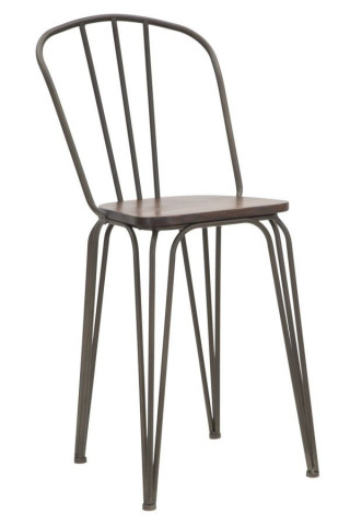 Set 2 scaune de bar maro/gri inchis din lemn de Ulm si metal, Harlem Mauro Ferretti - Img 1