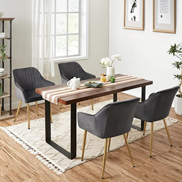 Set 2 scaune dining / bucatarie, 62.5 x 60 x 85 cm, metal / catifea, gri / auriu, Songmics - Img 7