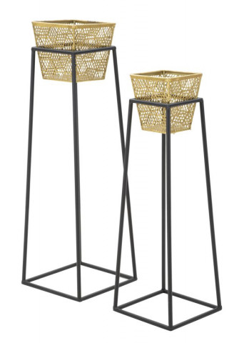 Set 2 suporturi pentru ghivece aurii/negre din metal, 23 - 20 cm, Square Mauro Ferretti - Img 2