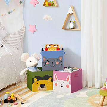 Set 3 cutii de depozitare pentru copii, 30 x 30 x 30 cm, textil, verde / roz, Songmics - Img 2