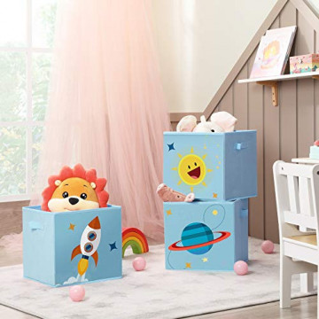 Set 3 cutii depozitare pentru copii, 30 x 30 x 30 cm, textil, albastru, Songmics - Img 3