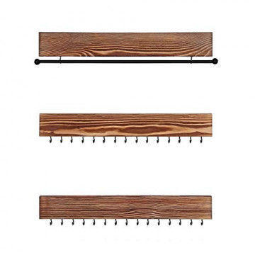 Set 3 suporturi de perete pentru bijuterii, metal / lemn de pin, maro, Songmics - Img 1